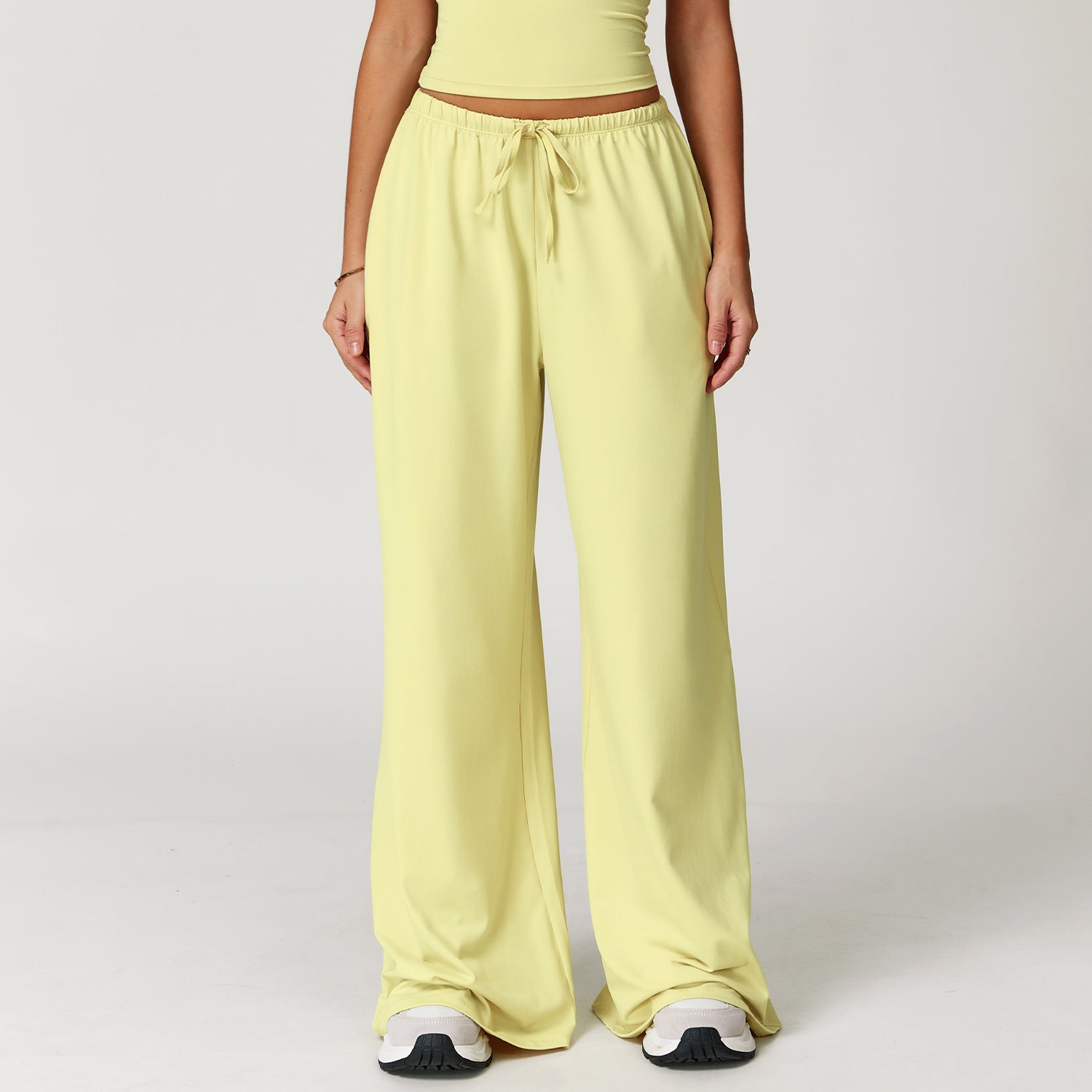 Long Pants Loose Wide-Leg Casual Trousers for Women Fitness Elastic Drawstring Long Pants