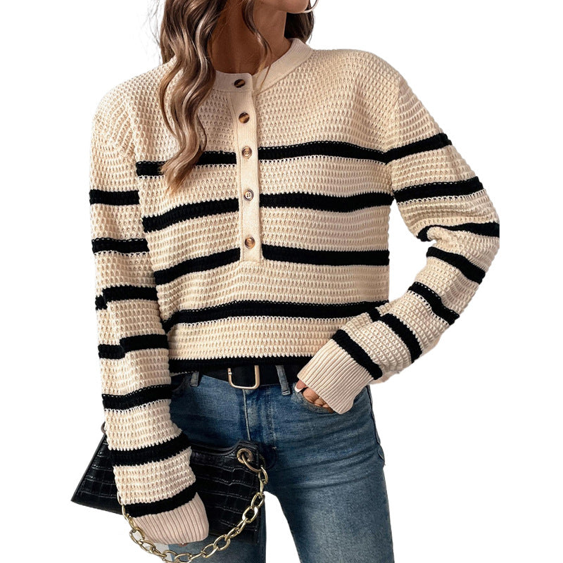Women Long Sleeve Button-Down Round Neck