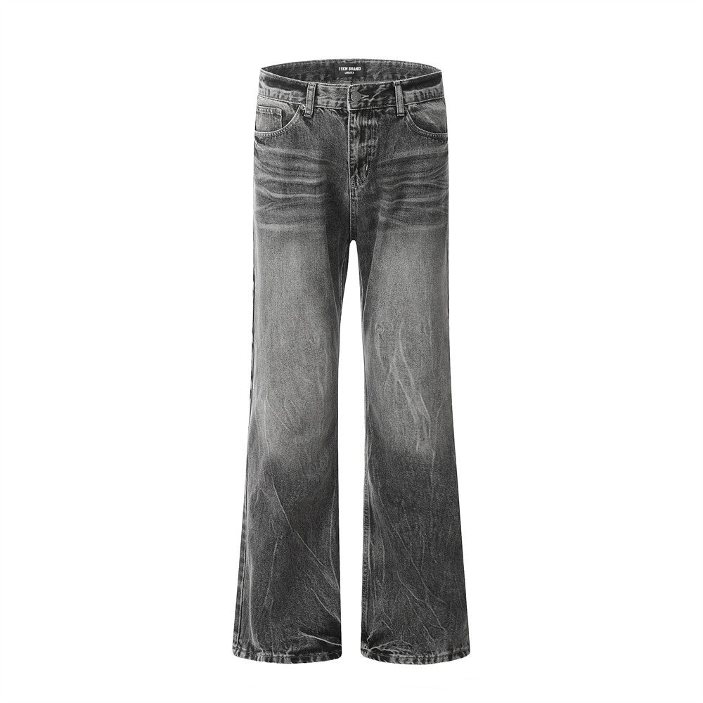 Heavy Washed Vintage  Style Straight Leg Denim Trousers Men's Pants High Street Punk Loose Dad Jeans