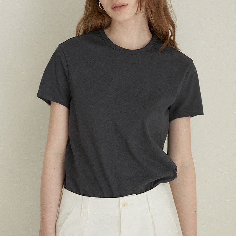 Linen Cotton Knit Women's T-Shirt Summer Round Neck Regular Shoulder Commuter Top Simple Straight Tube Fresh Linen Short Sleeve