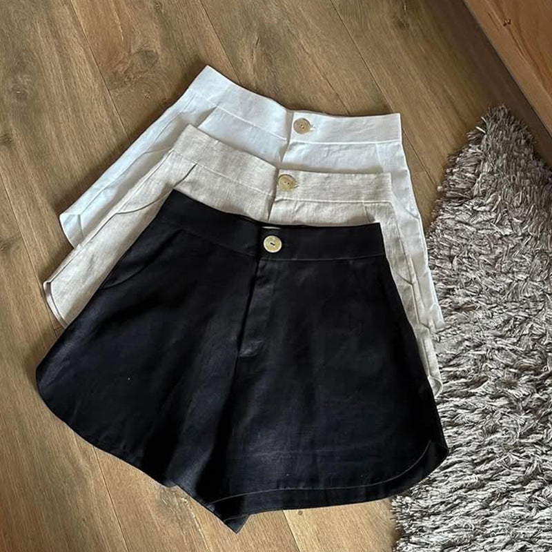 Tencel Linen Elegant Women's Shorts A-Line Design High Waist Slimming Casual Hot Pants
