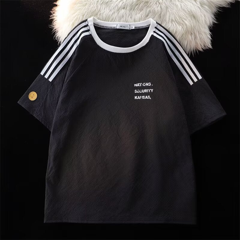 Summer quick drying simple half sleeved sporty loose letter printed round neck top