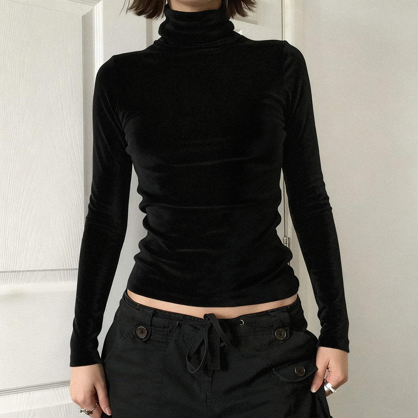 High Neck Slim Fit Knit Top Long Sleeve T-Shirt Women's Fashion Casual Wear