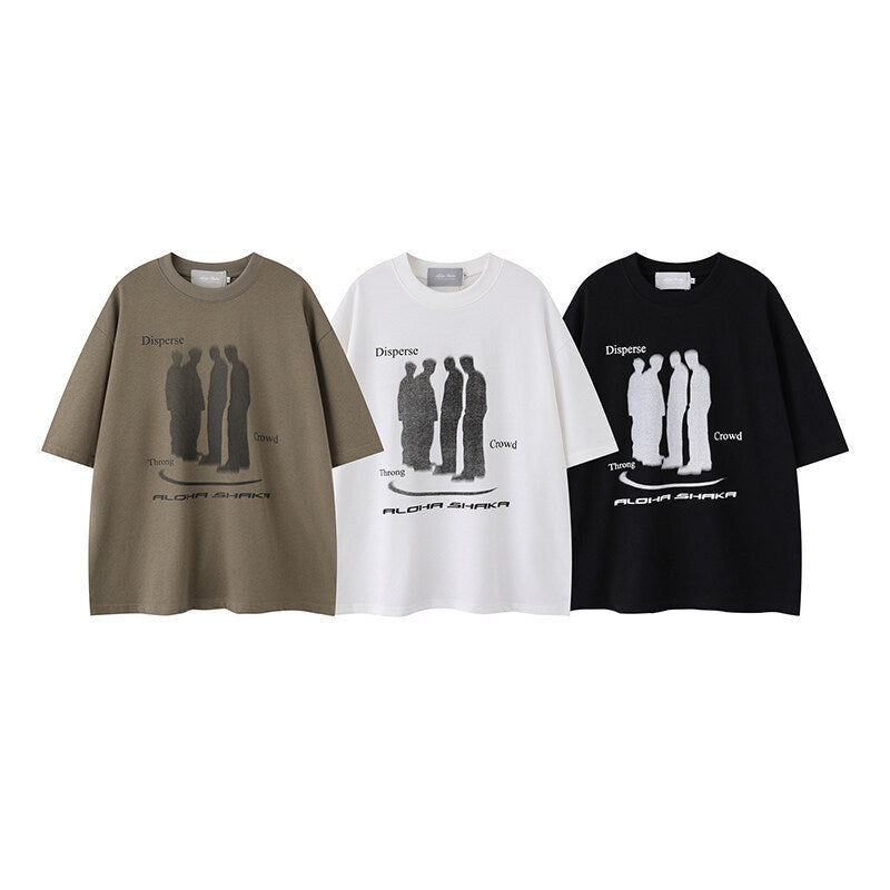 Character print round neck casual men's and women's loose short sleeves