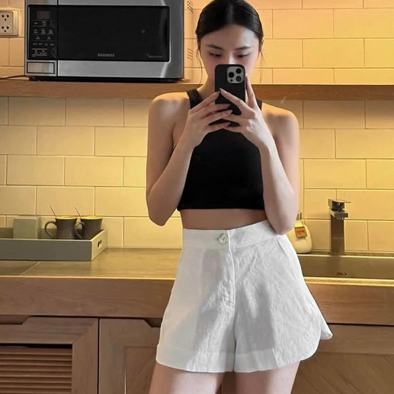 Tencel Linen Elegant Women's Shorts A-Line Design High Waist Slimming Casual Hot Pants