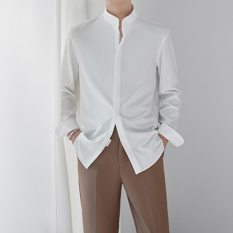 Men's long sleeved stand up collar shirt casual top