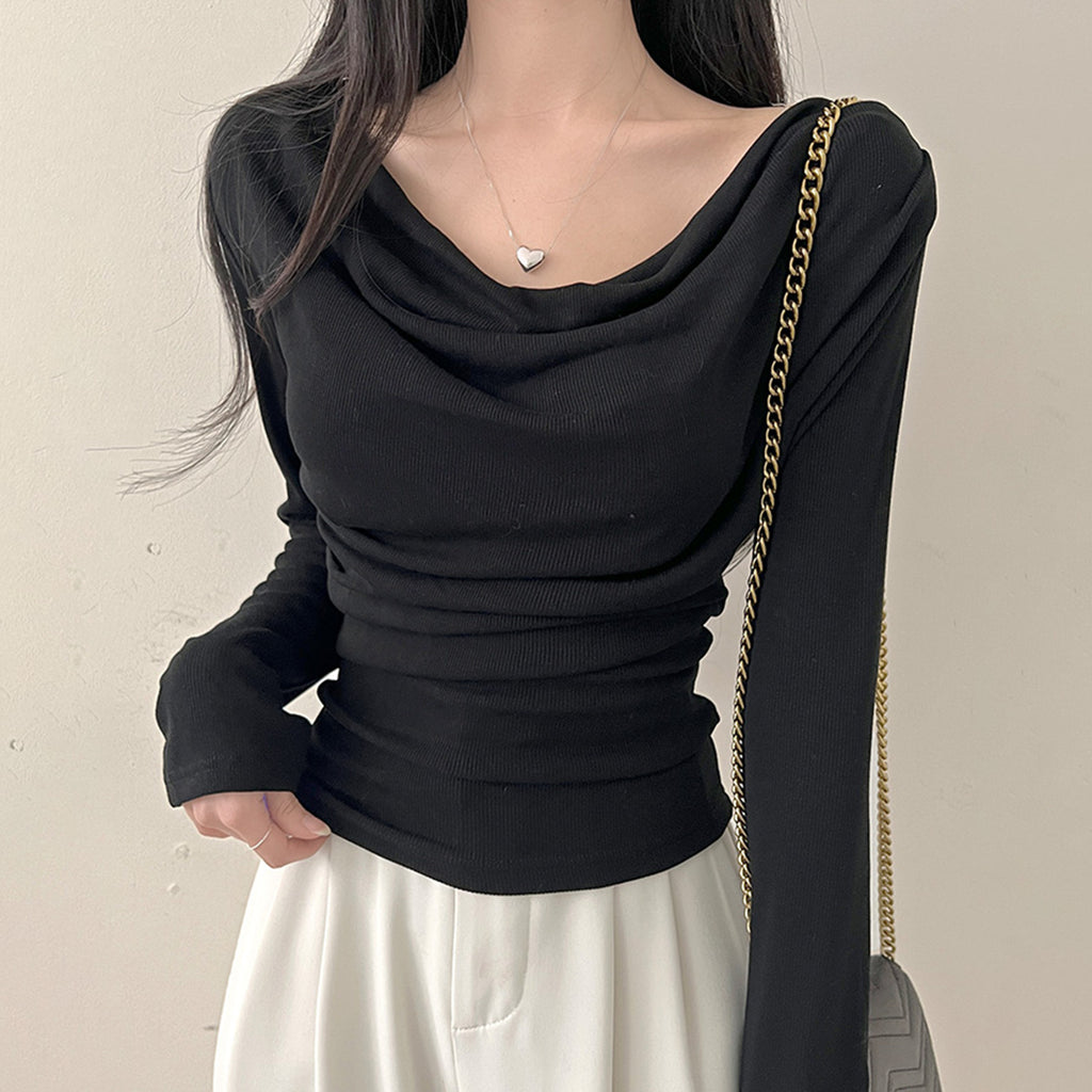 Off-Shoulder Slim Fit Long Sleeve T-Shirt Choker Neckline