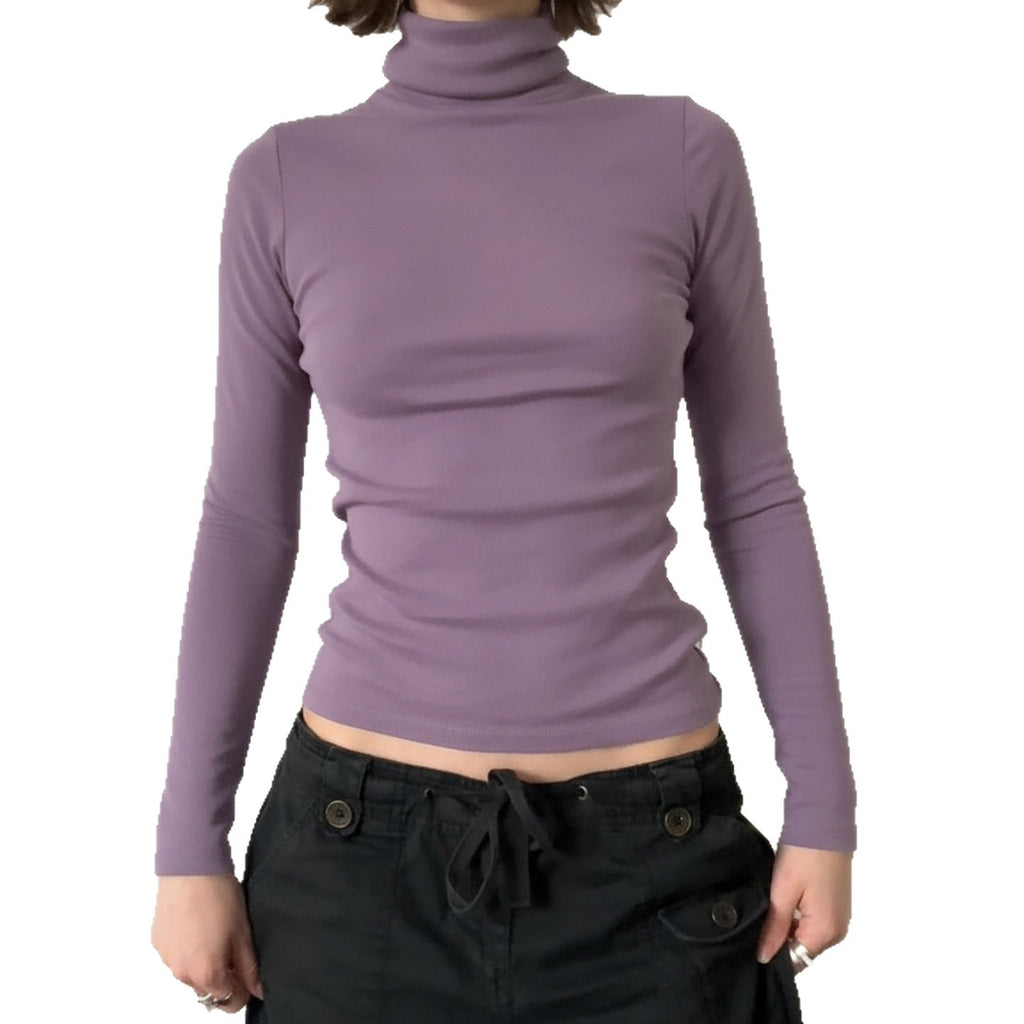 High Neck Slim Fit Knit Top Long Sleeve T-Shirt Women's Fashion Casual Wear