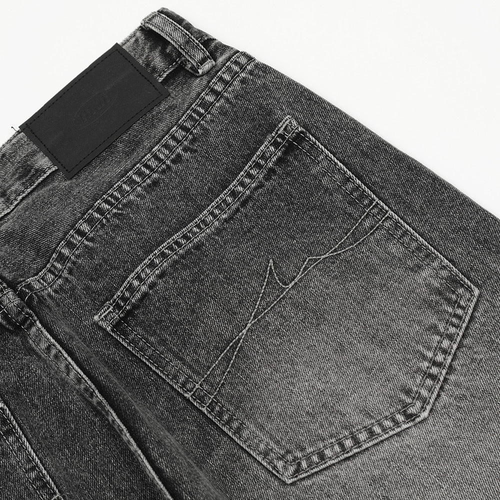 Heavy Washed Vintage  Style Straight Leg Denim Trousers Men's Pants High Street Punk Loose Dad Jeans