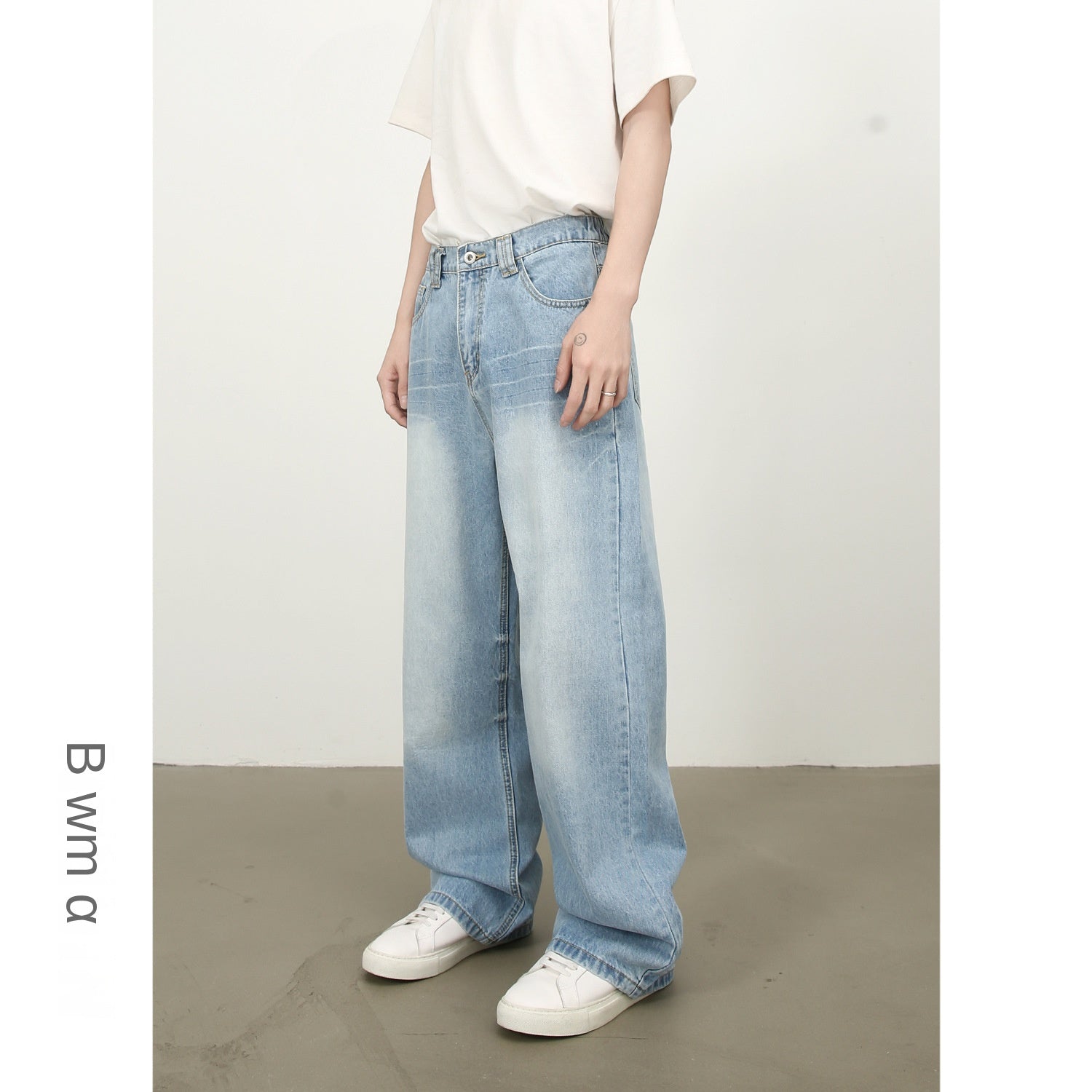 Nirben Denim | New American Basic Versatile Retro Washed Semi-Elastic Waist Loose Wide-Leg Jeans