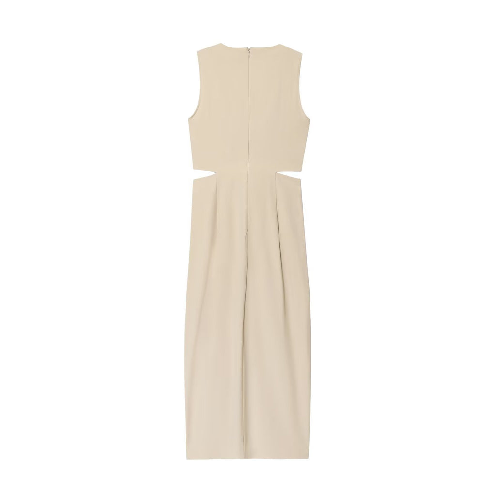 Sexy V-neck Sleeveless Slit Design Tied Midi Dress for Women