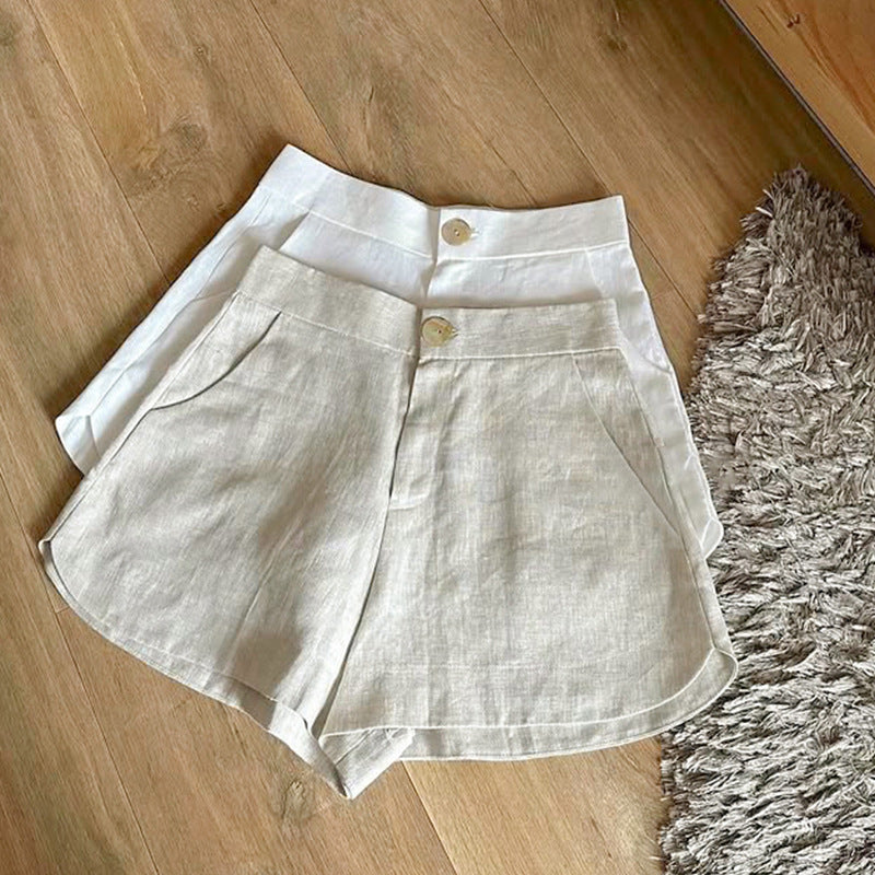 Tencel Linen Elegant Women's Shorts A-Line Design High Waist Slimming Casual Hot Pants