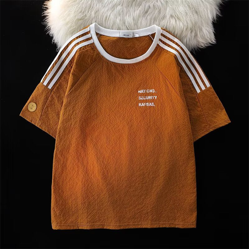 Summer quick drying simple half sleeved sporty loose letter printed round neck top