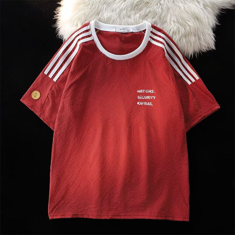 Summer quick drying simple half sleeved sporty loose letter printed round neck top