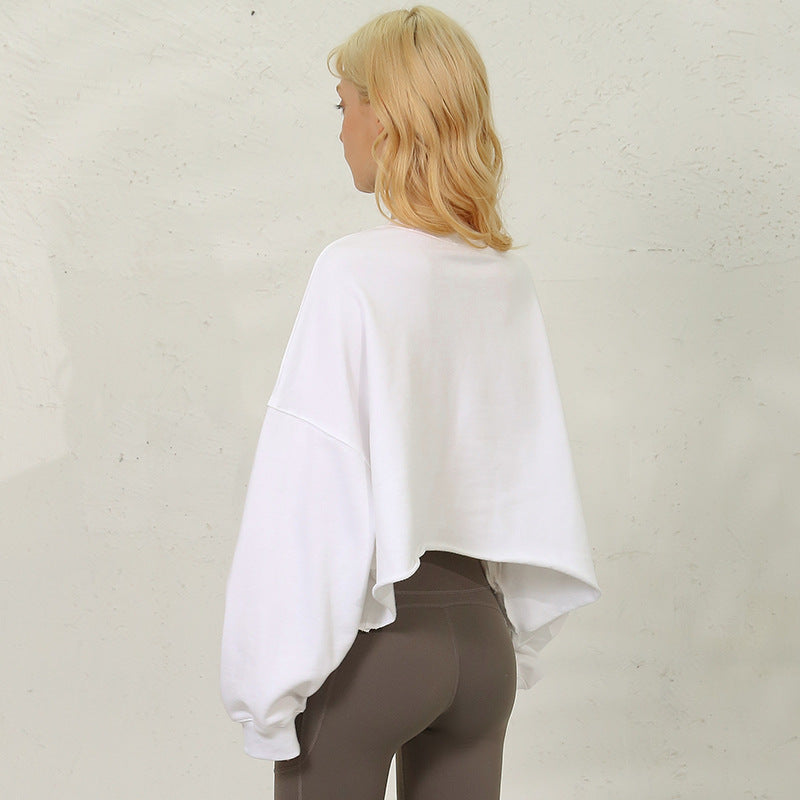 Gray Hoodie Short Length Exposed Waist Casual Drop Shoulder Women's Autumn Spring  Sport Style Loose Crop Top Long Sleeve Top