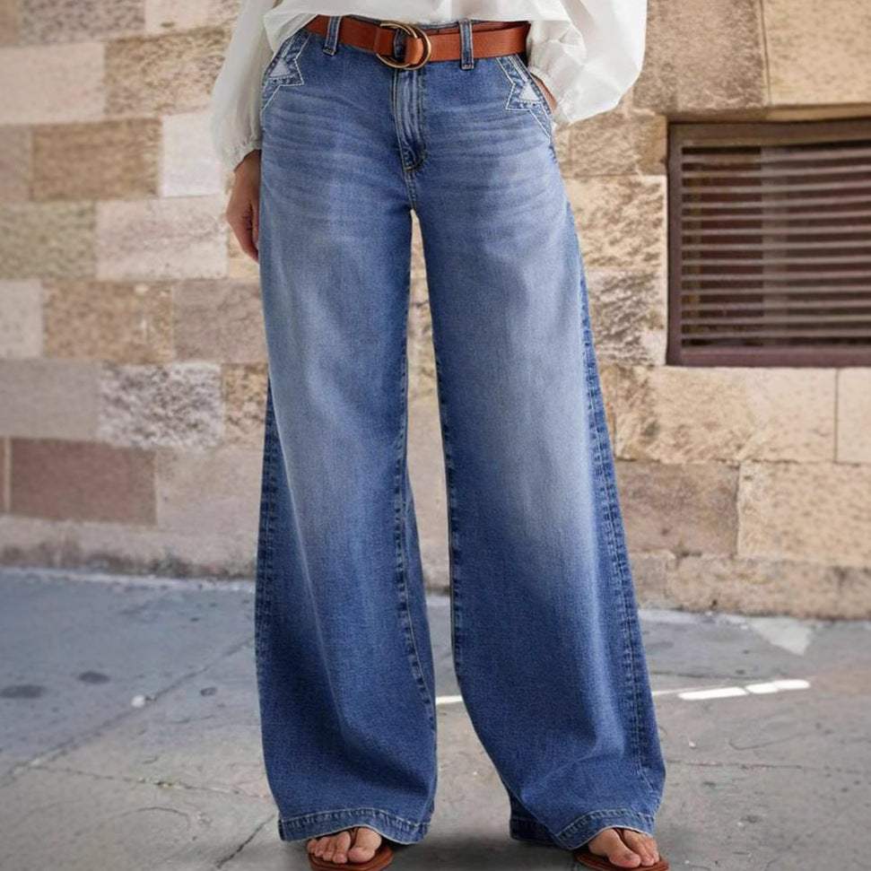 Spring new long straight leg high waisted casual pants for women