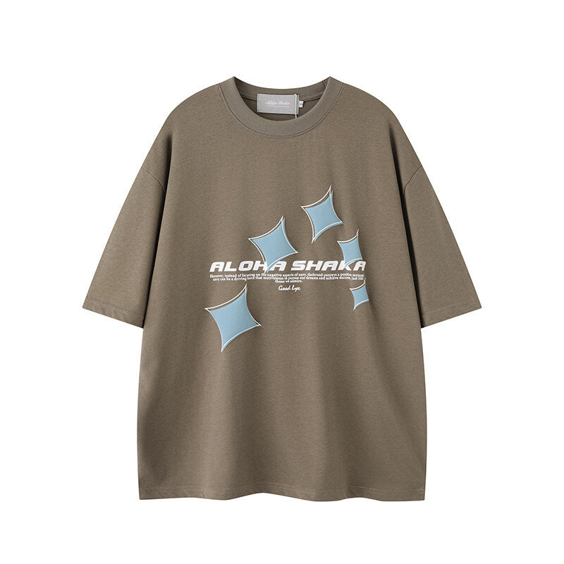 Star print round neck men's and women's loose short sleeves
