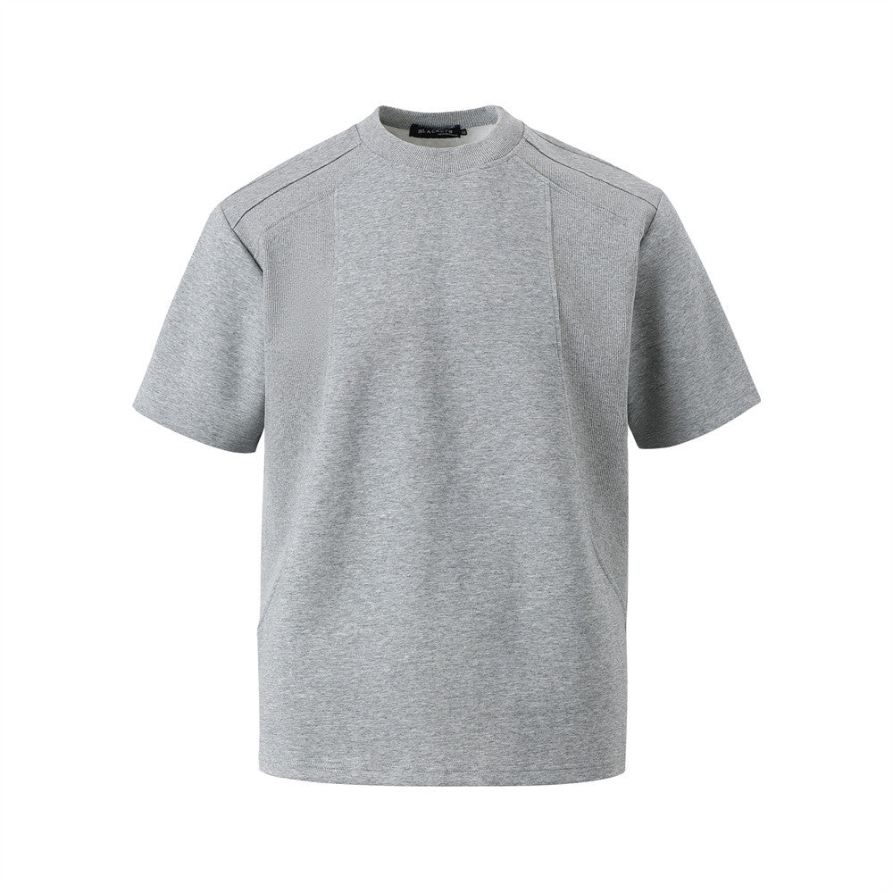 European and American Style Solid Color Short Sleeve T-Shirt Men's INS Deconstructed Design Versatile Loose Casual Round Neck Tee Top