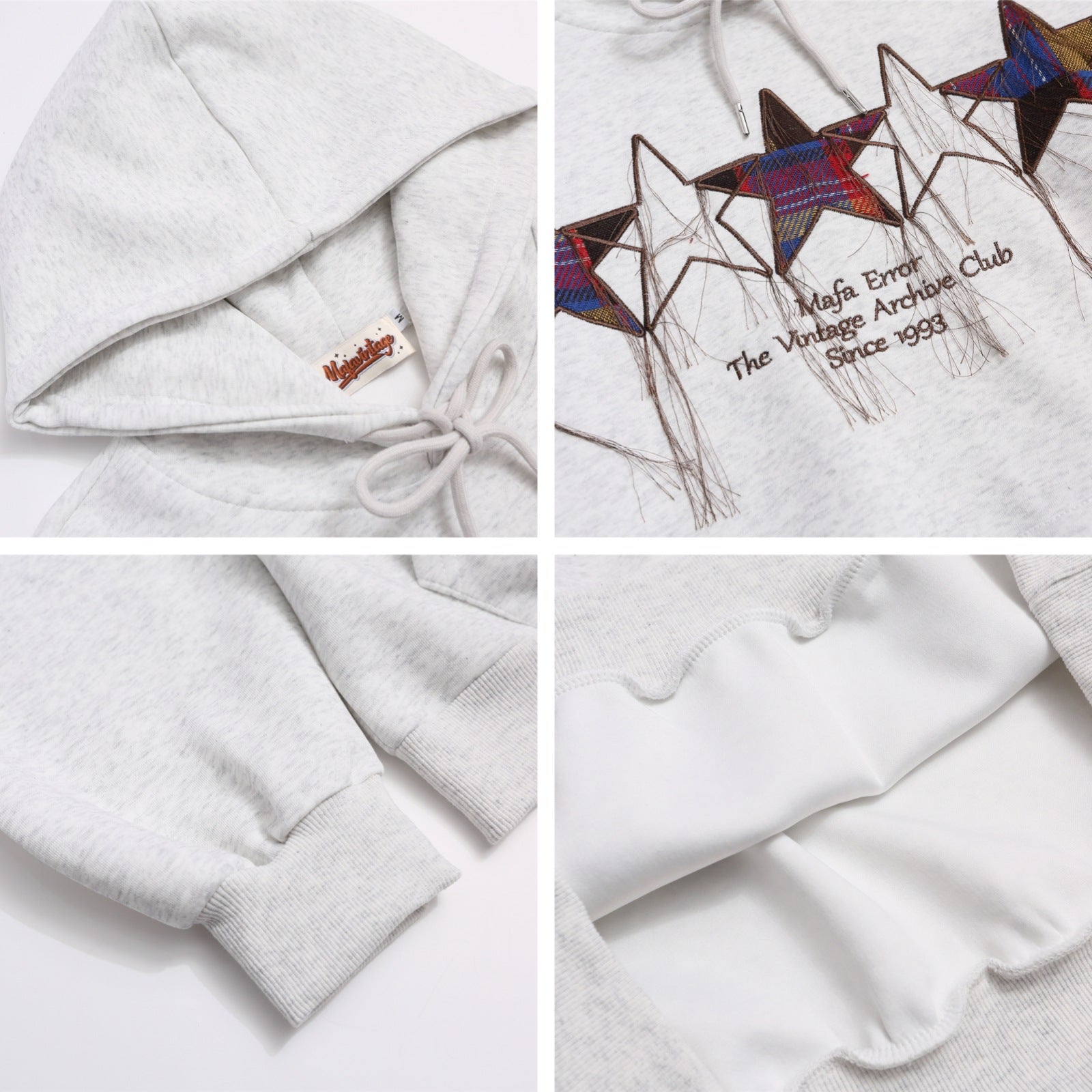 Vintage Star Embroidery Fringe Design Hoodie Unisex Casual Loose Fit Sweatshirt